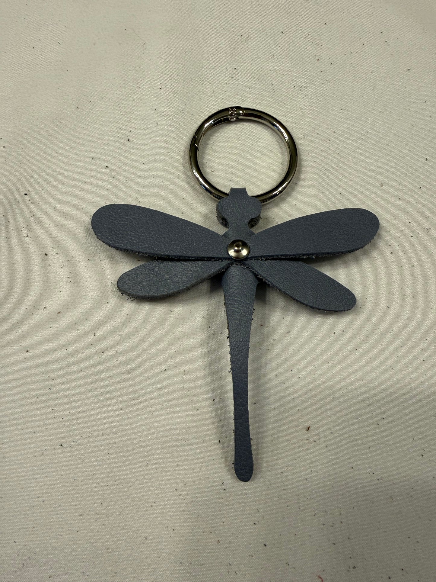 Handmade Leather Dragonfly Blue Silver Tone Hardware