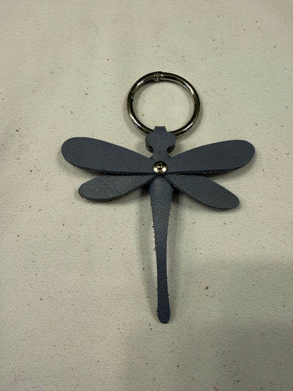 Handmade Leather Dragonfly Blue Silver Tone Hardware