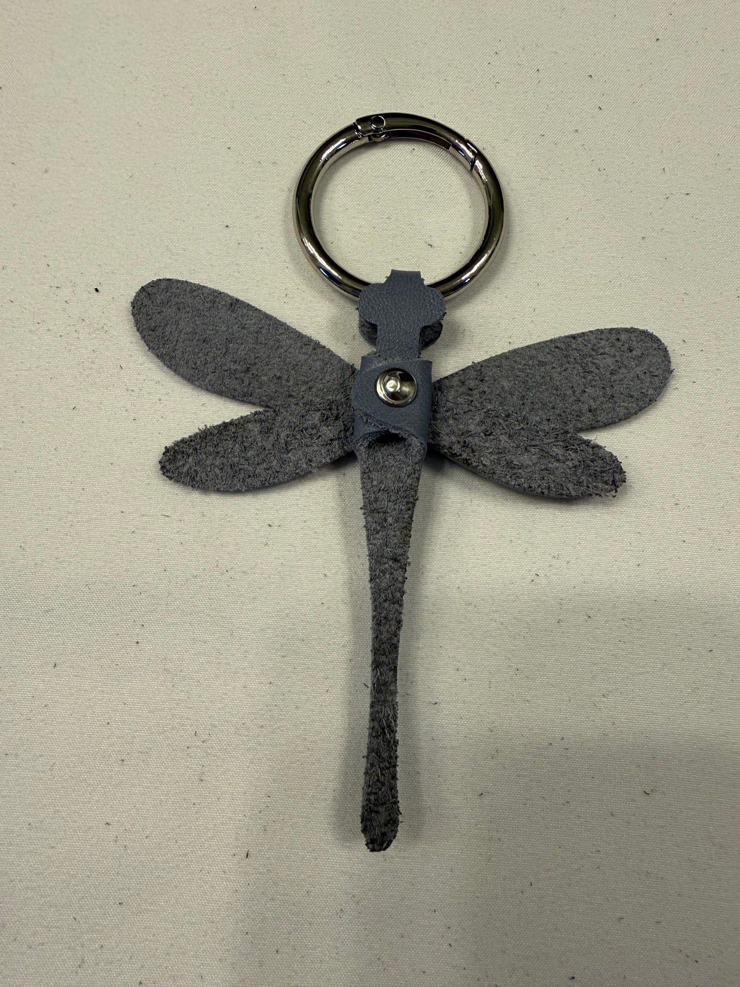 Handmade Leather Dragonfly Blue Silver Tone Hardware