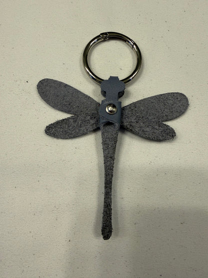 Handmade Leather Dragonfly Blue Silver Tone Hardware