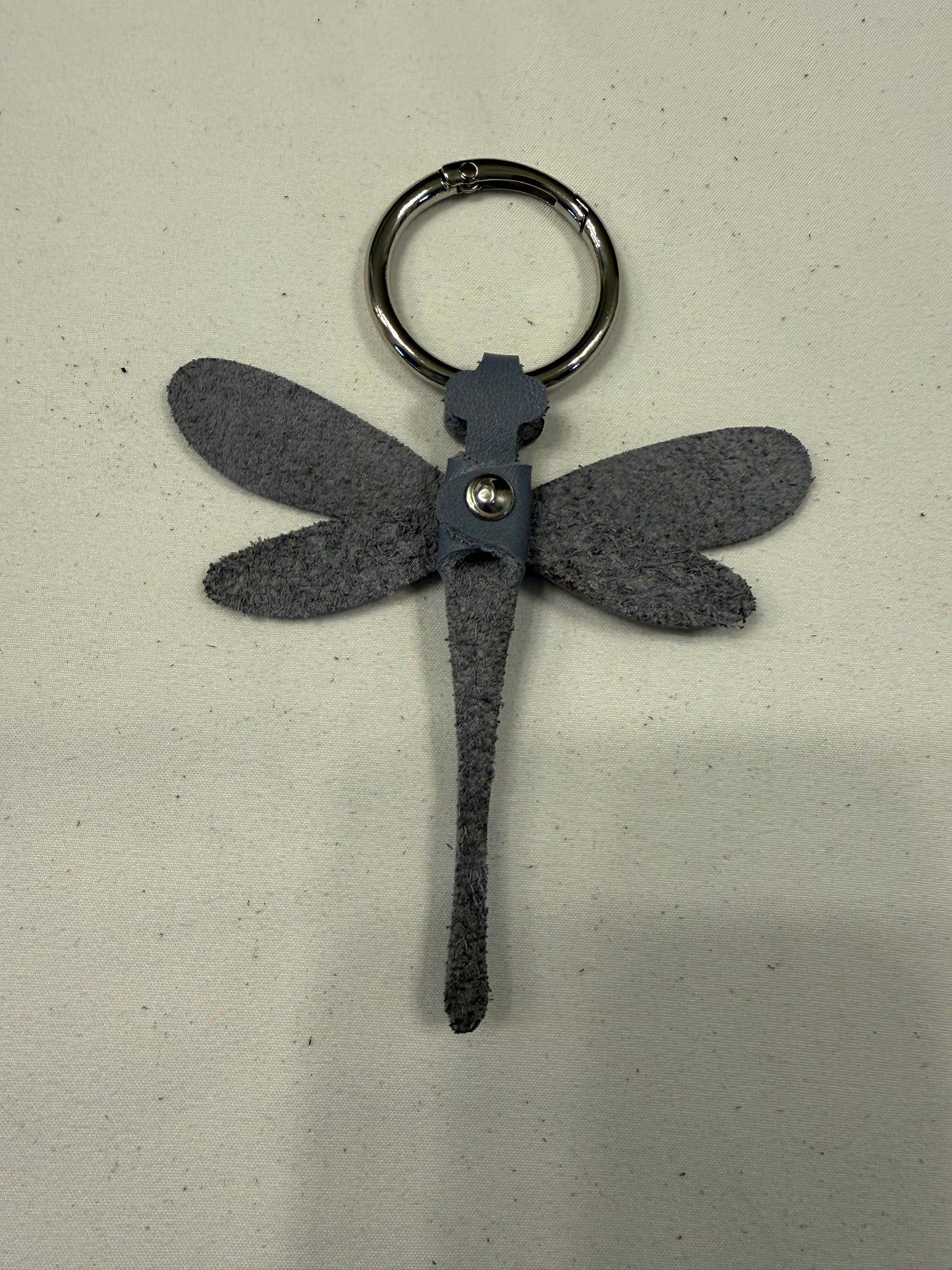 Handmade Leather Dragonfly Blue Silver Tone Hardware