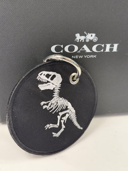 Repurposed Piece of a Coach Handbag with T-Rex Skeleton Patch Bag Charm