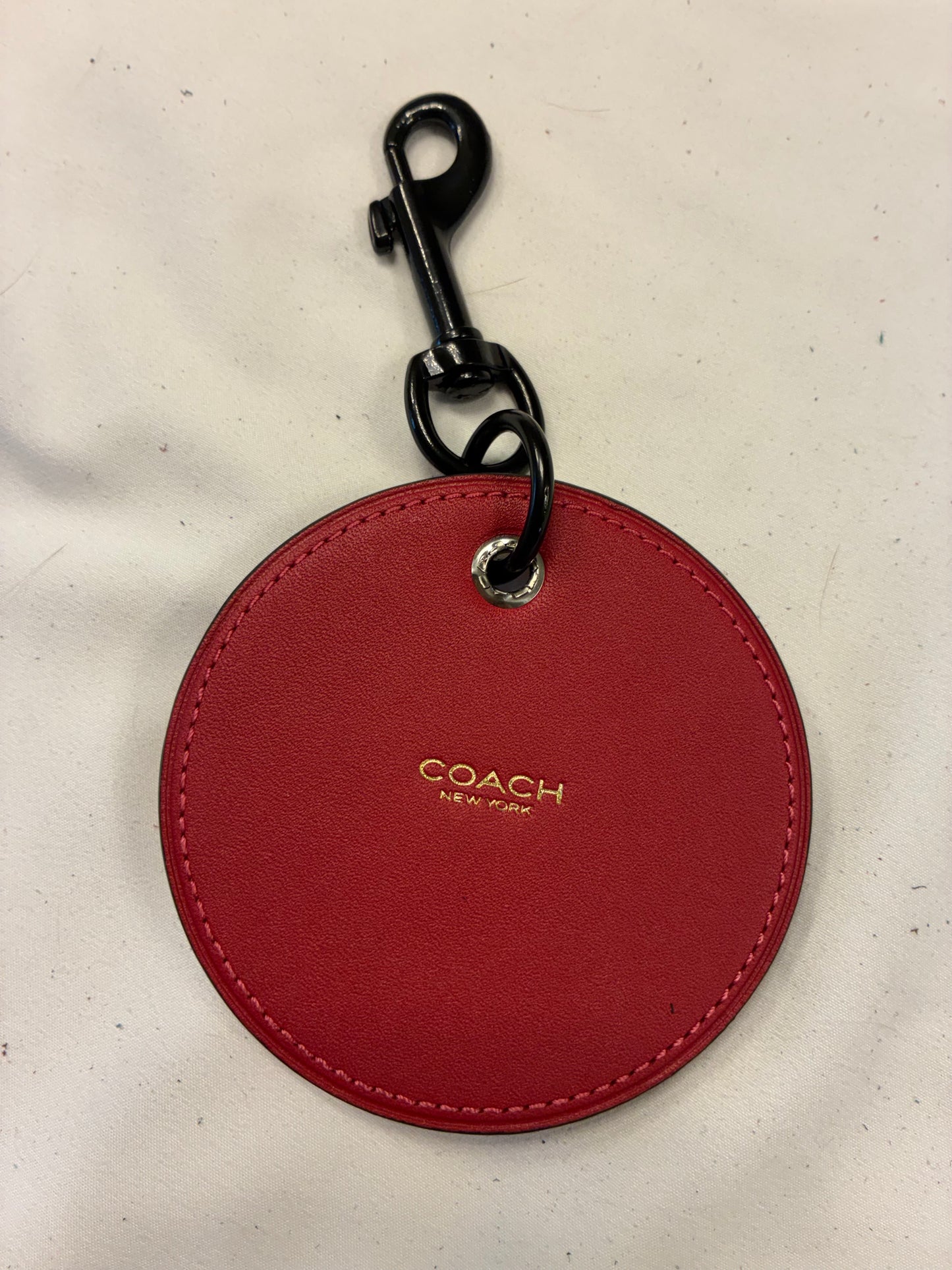 Repurposed Red Leather Coach Coaster Bag Charm with Black Skull