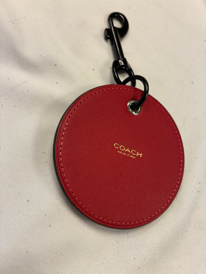 Repurposed Red Leather Coach Coaster Bag Charm with Black Skull