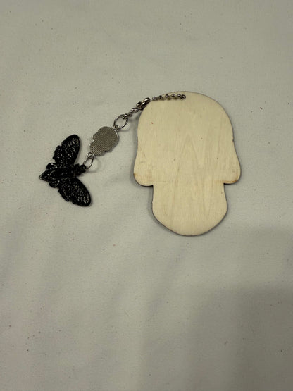 Sugar Skull Embossed on Wood with Sugar Skull and Skull Moth Charm Bag Charm