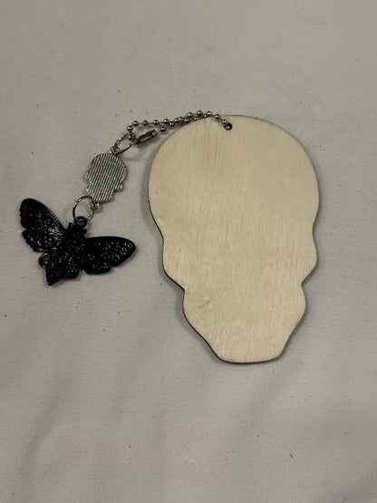 Sugar Skull Embossed on Wood with Sugar Skull and Skull Moth Charm Bag Charm