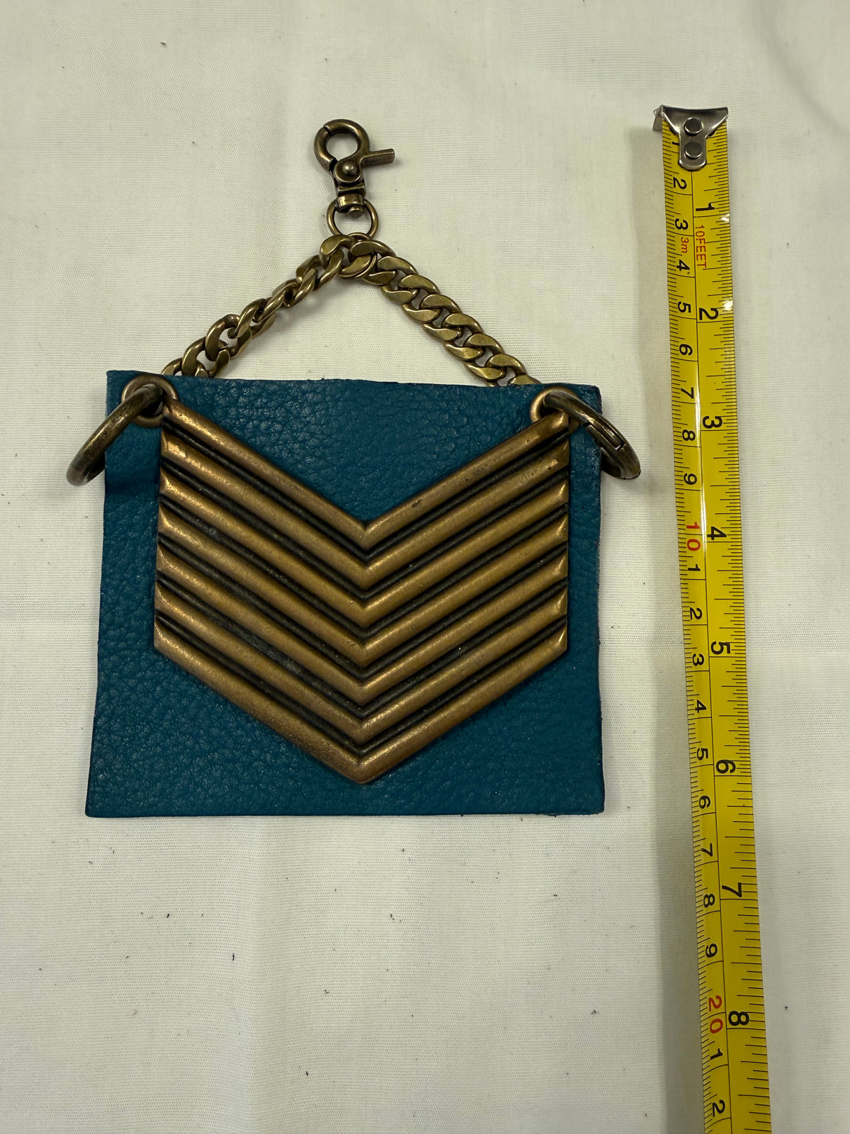 Repurposed Piece of a Moss Mills Floyd Clutch with Chevron on Teal Pebbled Leather Bag Charm