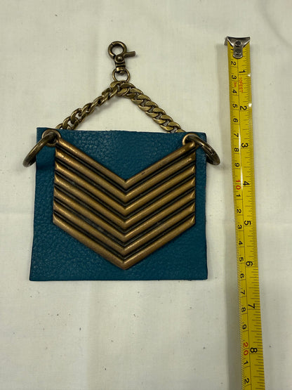 Repurposed Piece of a Moss Mills Floyd Clutch with Chevron on Teal Pebbled Leather Bag Charm