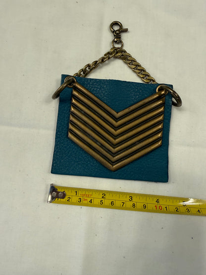 Repurposed Piece of a Moss Mills Floyd Clutch with Chevron on Teal Pebbled Leather Bag Charm