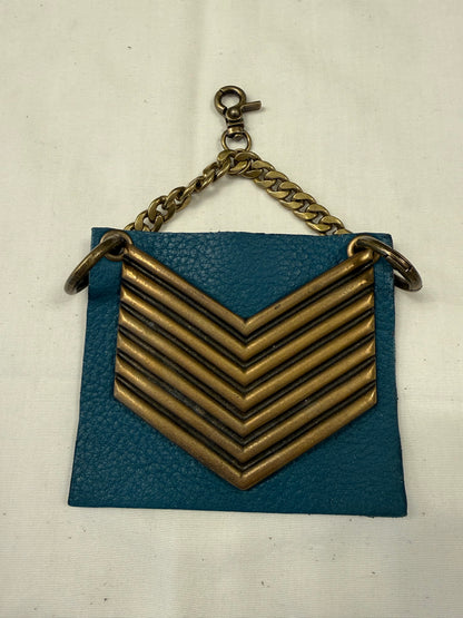 Repurposed Piece of a Moss Mills Floyd Clutch with Chevron on Teal Pebbled Leather Bag Charm