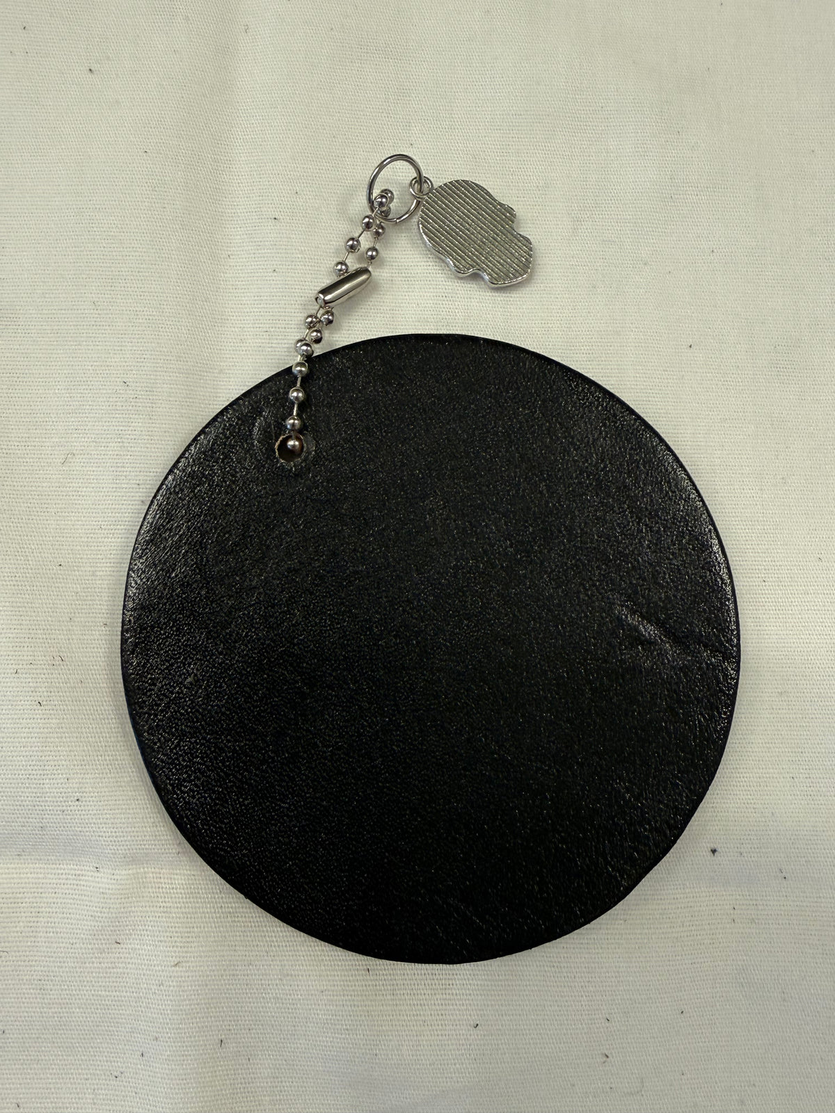 Sugar Skull Textile on a Painted Leather Disc with Charm