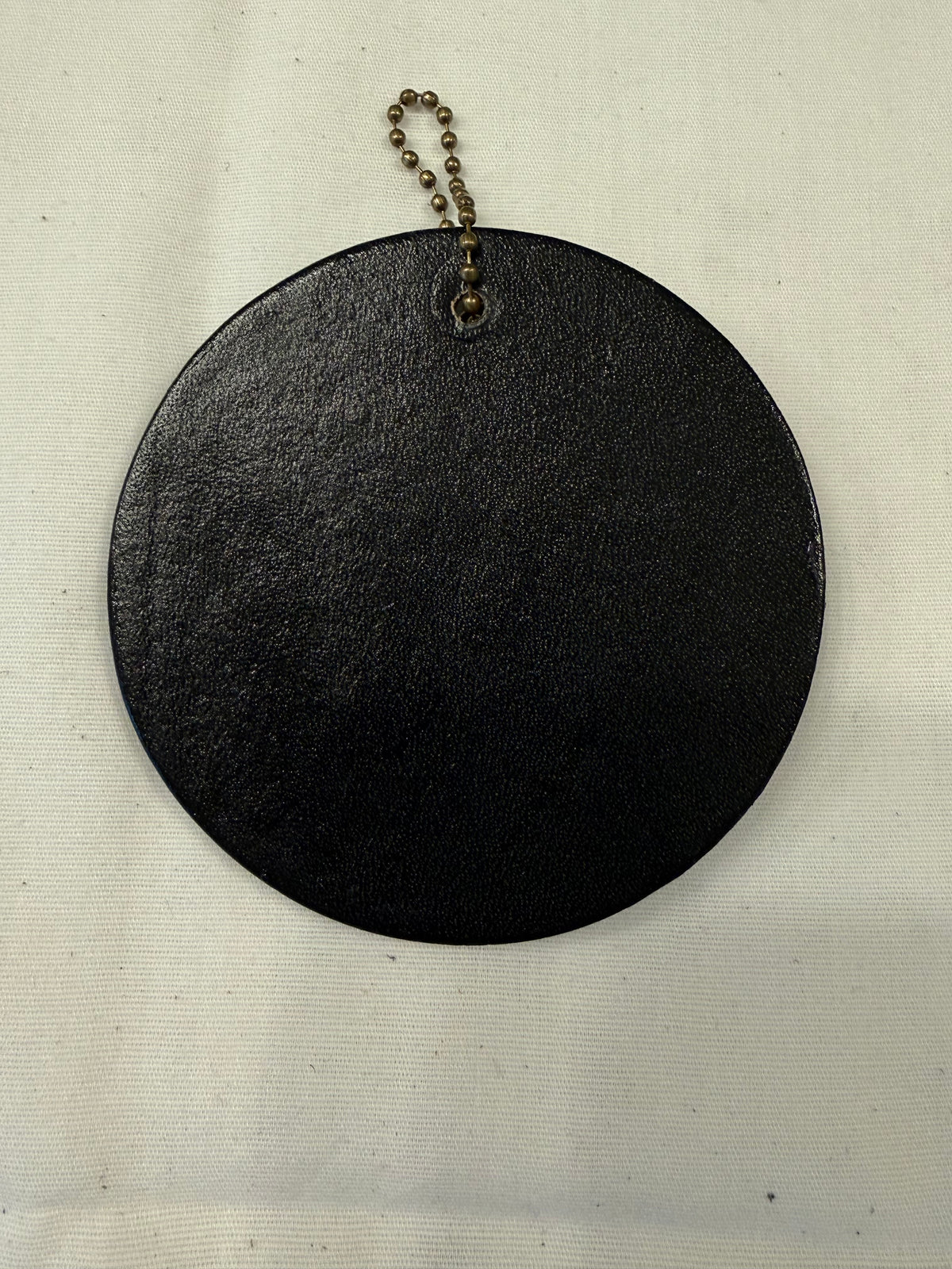 Dia De Los Muertos Textile on a Painted Leather Disc with Charm