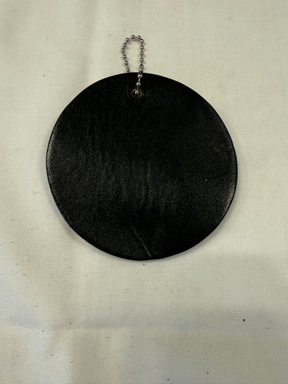 Dia De Los Muertos Textile on a Painted Leather Disc with Charm