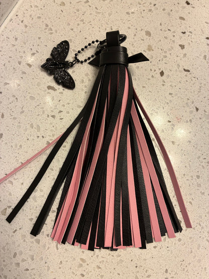 Vegan Leather Tassel Pink & Black with Skull Moth Charm