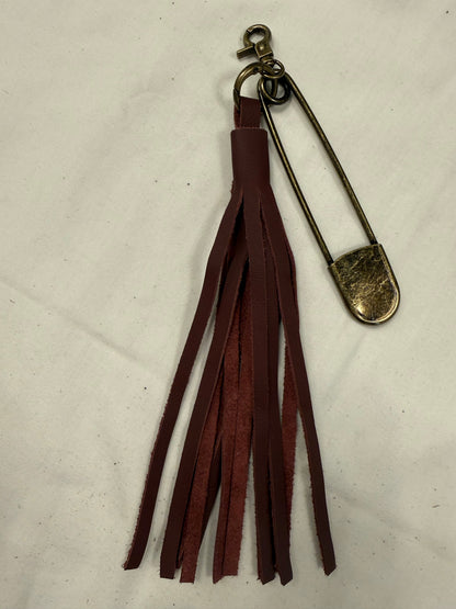 Handcut Rust Leather Tassel with Antique Brass Hardware XL Safety Pin