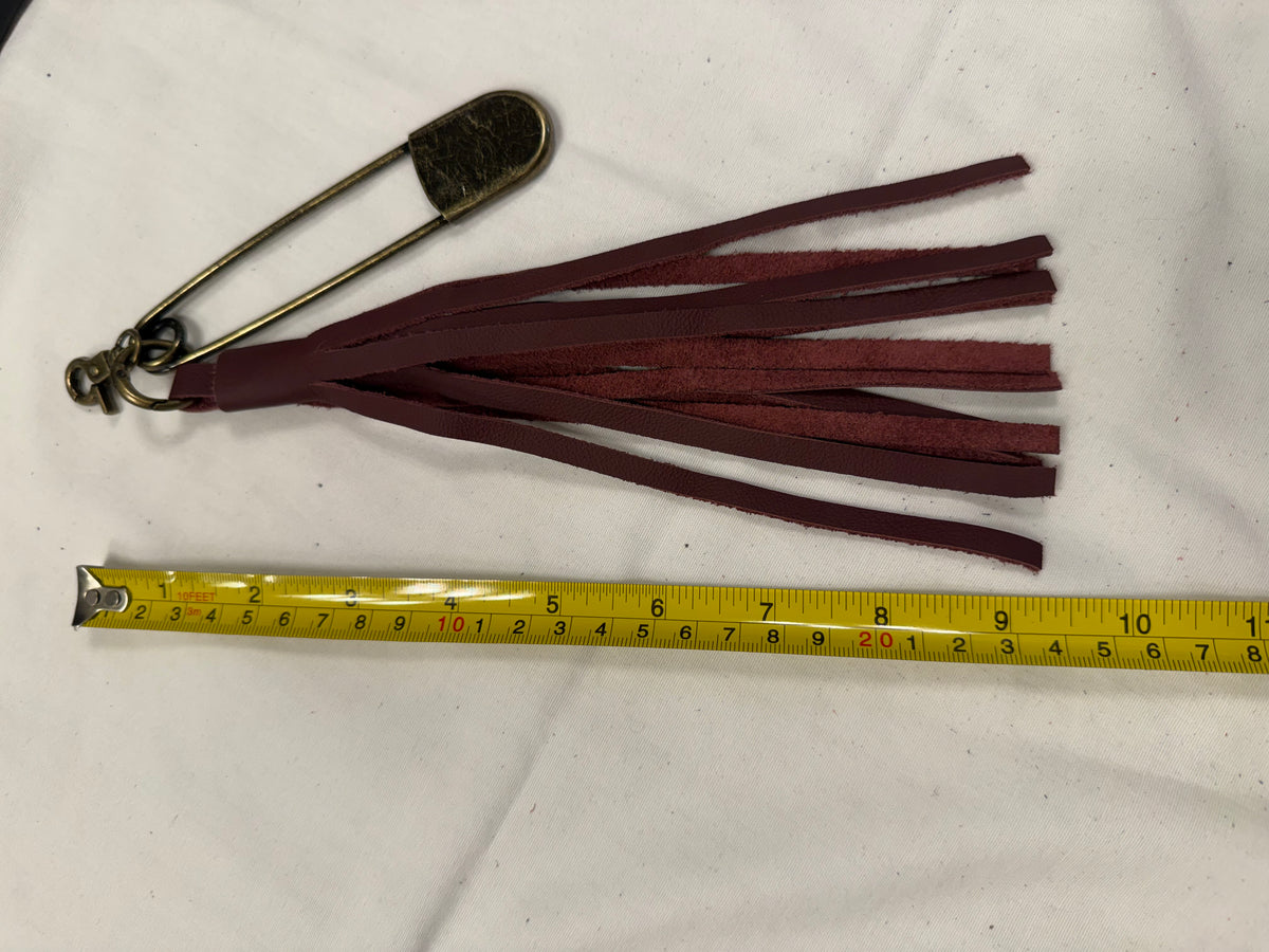 Handcut Rust Leather Tassel with Antique Brass Hardware XL Safety Pin