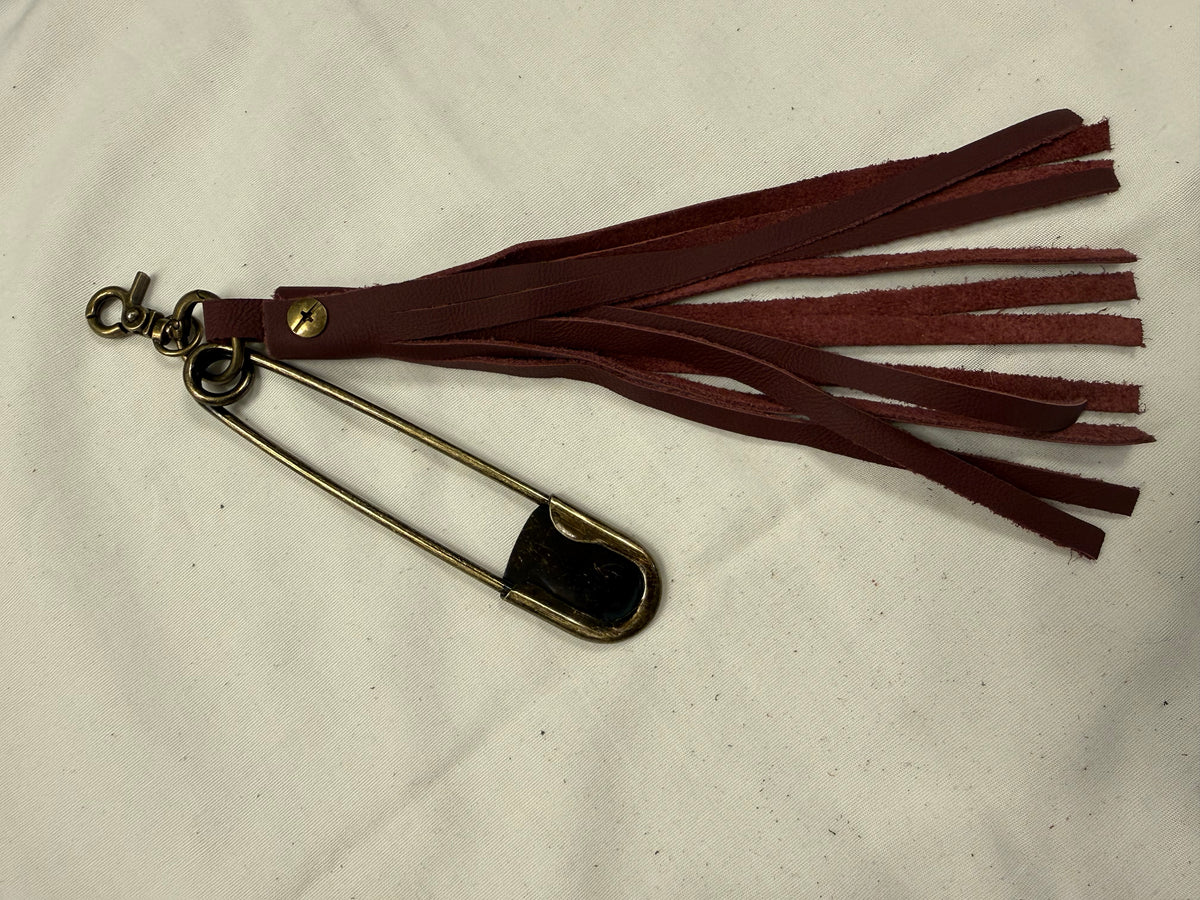 Handcut Rust Leather Tassel with Antique Brass Hardware XL Safety Pin