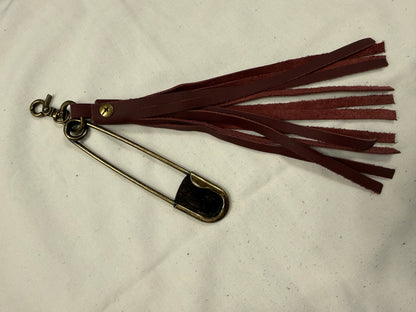 Handcut Rust Leather Tassel with Antique Brass Hardware XL Safety Pin
