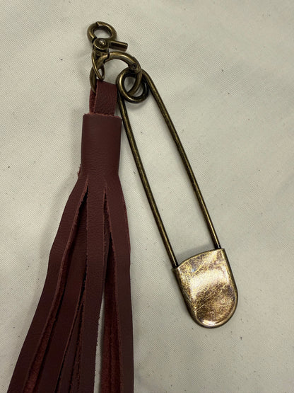 Handcut Rust Leather Tassel with Antique Brass Hardware XL Safety Pin