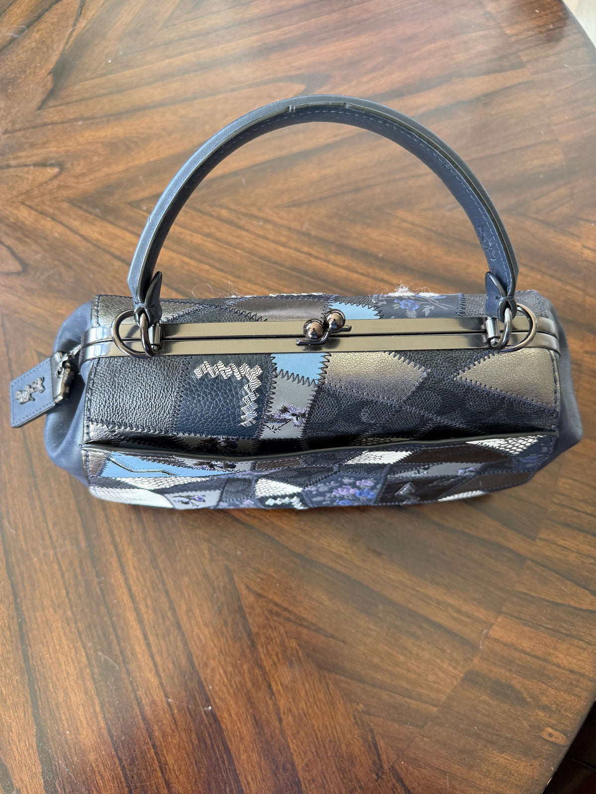 Pre-Loved Coach 1941 Blue Signature Patchwork Kisslock Frame Bag | Style 68889