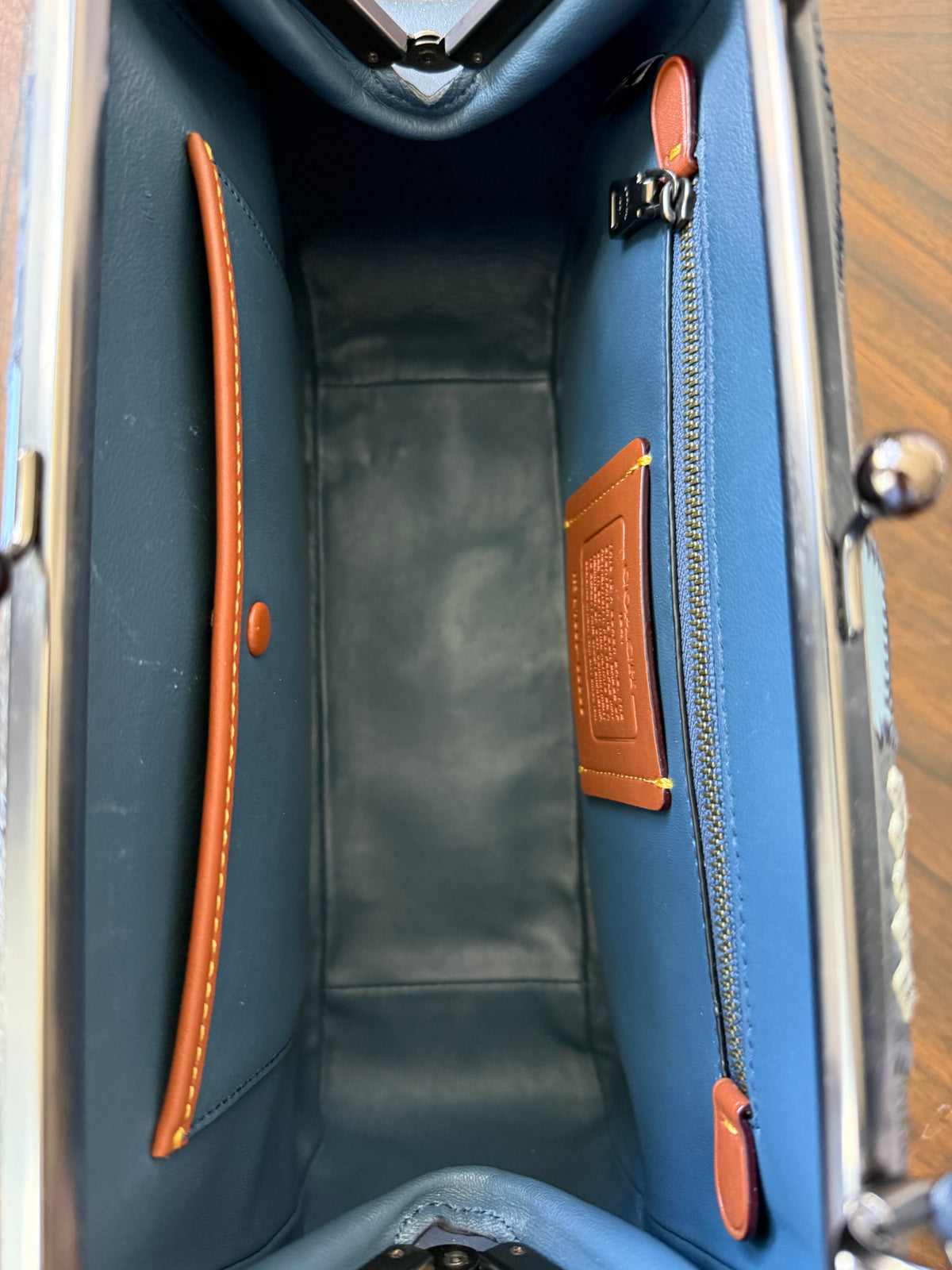 Pre-Loved Coach 1941 Blue Signature Patchwork Kisslock Frame Bag | Style 68889