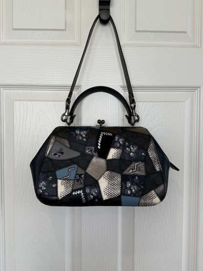 Pre-Loved Coach 1941 Blue Signature Patchwork Kisslock Frame Bag | Style 68889