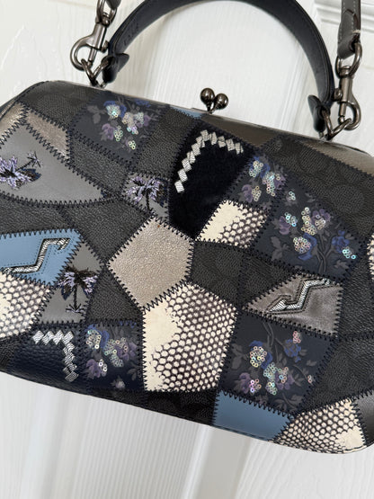 Pre-Loved Coach 1941 Blue Signature Patchwork Kisslock Frame Bag | Style 68889