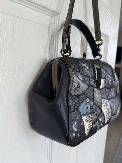 Pre-Loved Coach 1941 Blue Signature Patchwork Kisslock Frame Bag | Style 68889