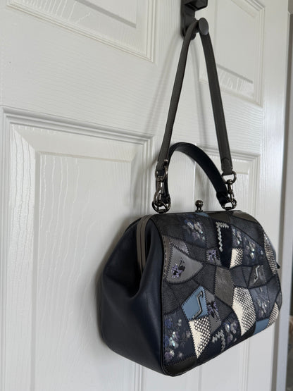 Pre-Loved Coach 1941 Blue Signature Patchwork Kisslock Frame Bag | Style 68889