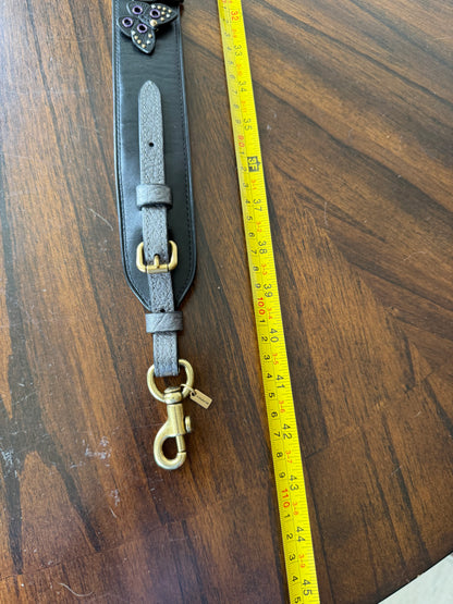 Pre-Loved Coach Butterfly Appliqué Novelty Bag Strap | Black Leather & Genuine Snakeskin | Brass Tone Hardware