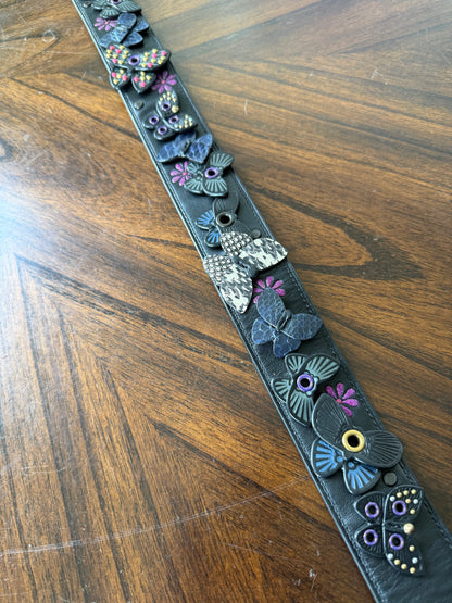 Pre-Loved Coach Butterfly Appliqué Novelty Bag Strap | Black Leather & Genuine Snakeskin | Brass Tone Hardware