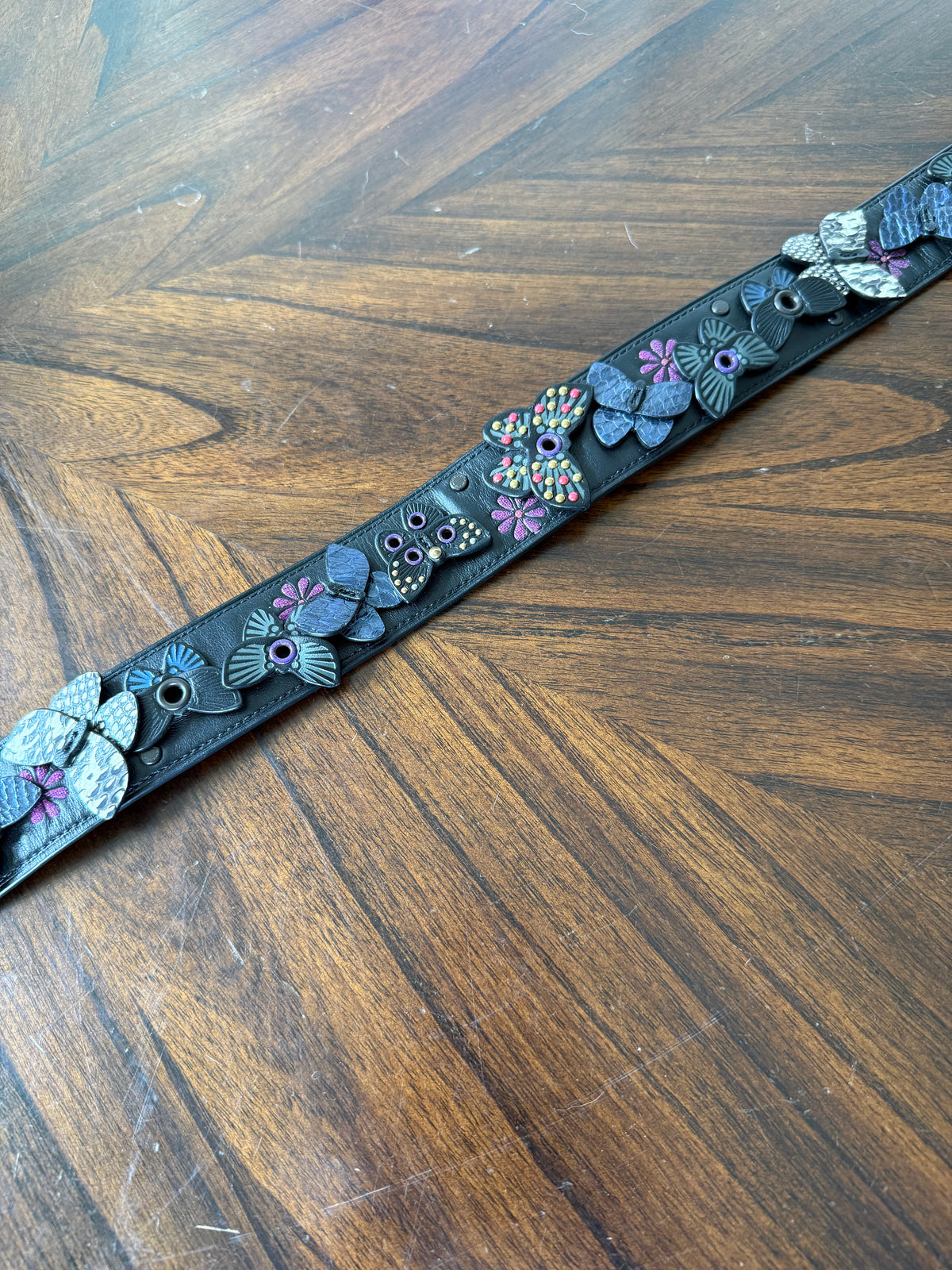 Pre-Loved Coach Butterfly Appliqué Novelty Bag Strap | Black Leather & Genuine Snakeskin | Brass Tone Hardware