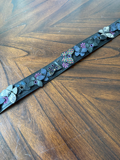 Pre-Loved Coach Butterfly Appliqué Novelty Bag Strap | Black Leather & Genuine Snakeskin | Brass Tone Hardware