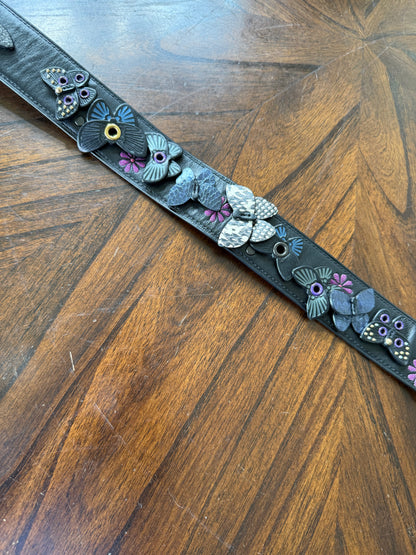 Pre-Loved Coach Butterfly Appliqué Novelty Bag Strap | Black Leather & Genuine Snakeskin | Brass Tone Hardware