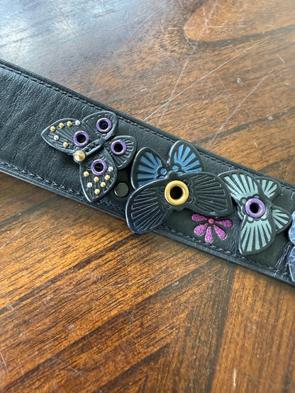 Pre-Loved Coach Butterfly Appliqué Novelty Bag Strap | Black Leather & Genuine Snakeskin | Brass Tone Hardware