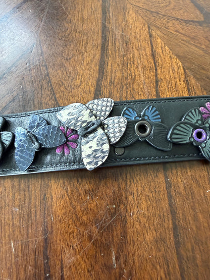 Pre-Loved Coach Butterfly Appliqué Novelty Bag Strap | Black Leather & Genuine Snakeskin | Brass Tone Hardware