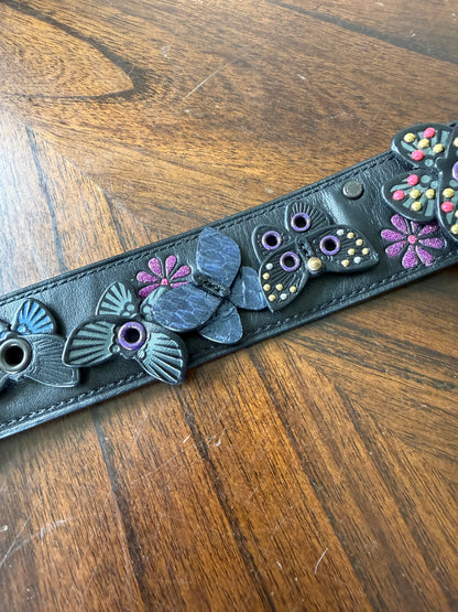 Pre-Loved Coach Butterfly Appliqué Novelty Bag Strap | Black Leather & Genuine Snakeskin | Brass Tone Hardware