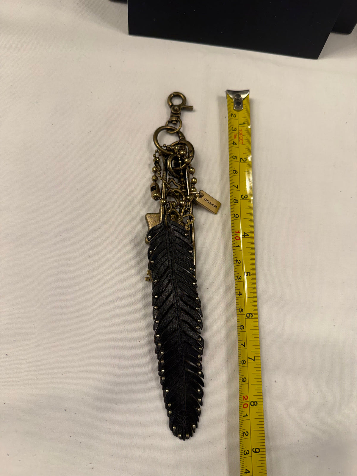 Ships 10.13.26 Repurposed Coach Leather Studded Feather and Coach Gold Metal Feather Black and Gold Tone