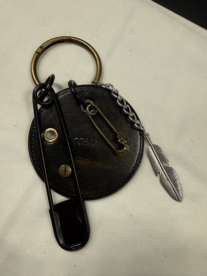 Repurposed Painted & Distressed Coach Coaster with XL Carabiner, Mixed Metal Charms and Rivets