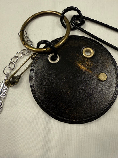 Repurposed Painted & Distressed Coach Coaster with XL Carabiner, Mixed Metal Charms and Rivets