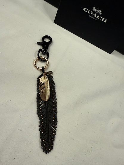 Ships 10.13.26 Repurposed Coach Leather Studded Feather and Coach Gold Metal Feather Black and Gold Tone