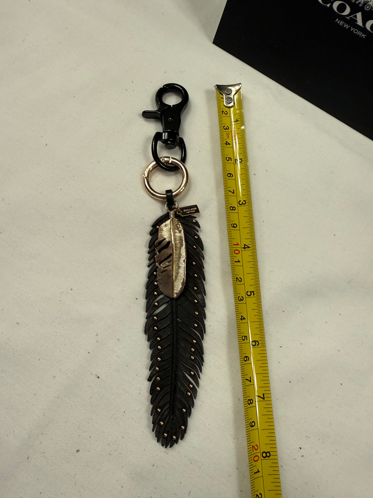 Ships 10.13.26 Repurposed Coach Leather Studded Feather and Coach Gold Metal Feather Black and Gold Tone