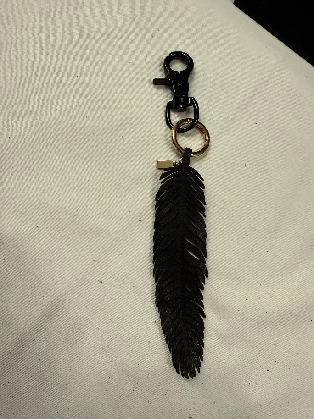 Ships 10.13.26 Repurposed Coach Leather Studded Feather and Coach Gold Metal Feather Black and Gold Tone