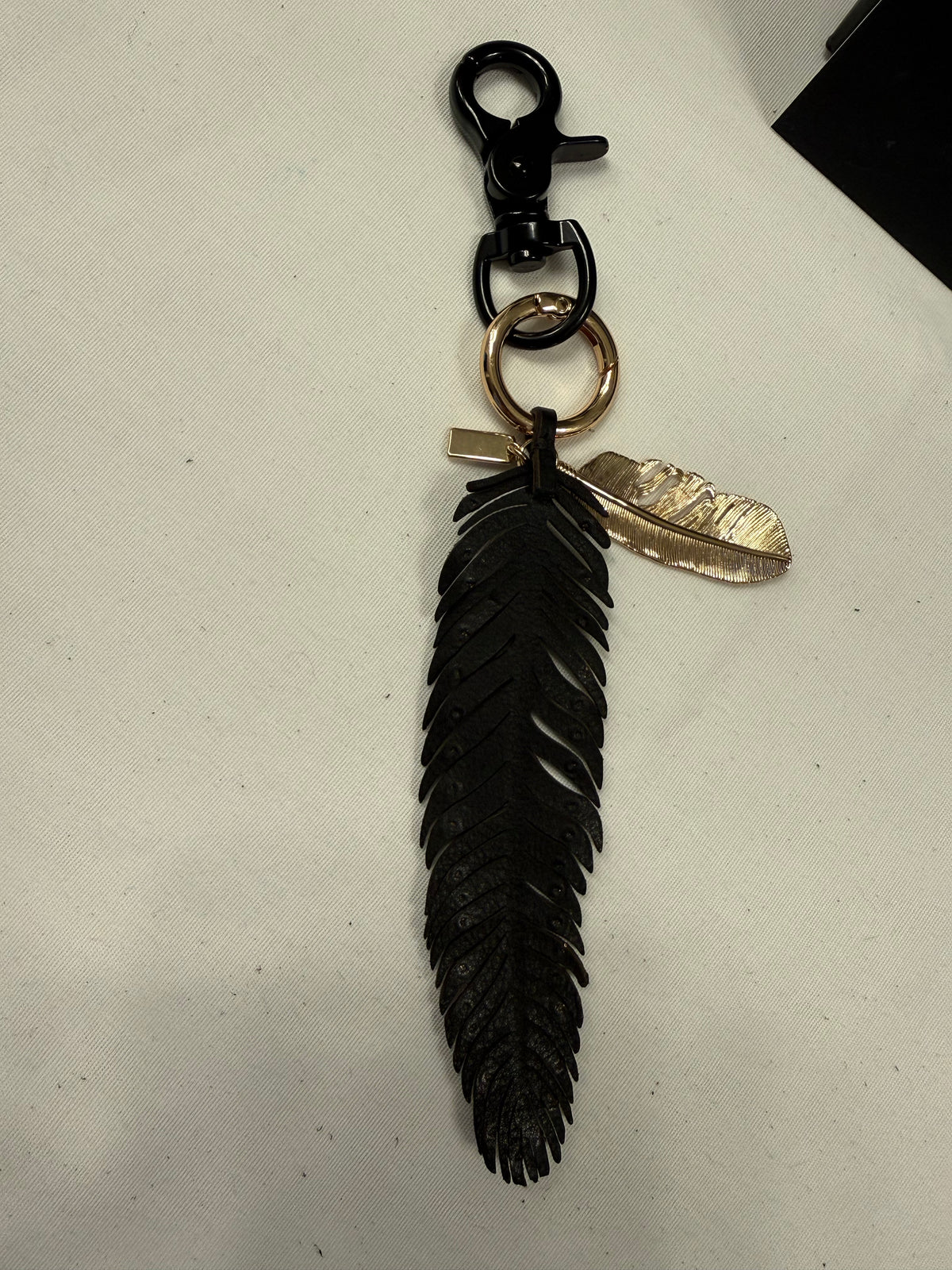 Ships 10.13.26 Repurposed Coach Leather Studded Feather and Coach Gold Metal Feather Black and Gold Tone