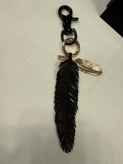 Ships 10.13.26 Repurposed Coach Leather Studded Feather and Coach Gold Metal Feather Black and Gold Tone