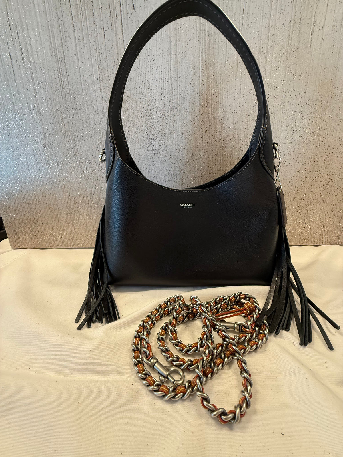 Pre-Loved Coach Brooklyn Shoulder Bag 23 With Fringe – Black Leather, Modified