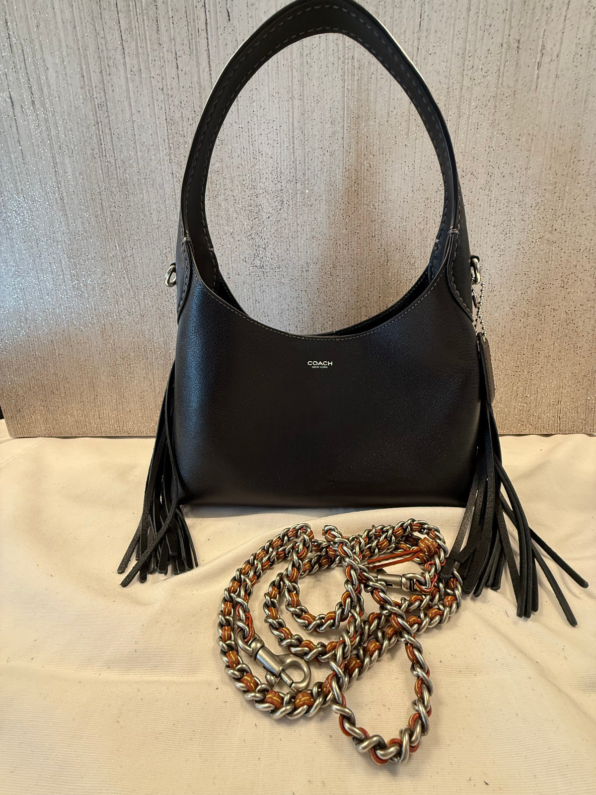 Pre-Loved Coach Brooklyn Shoulder Bag 23 With Fringe – Black Leather, Modified