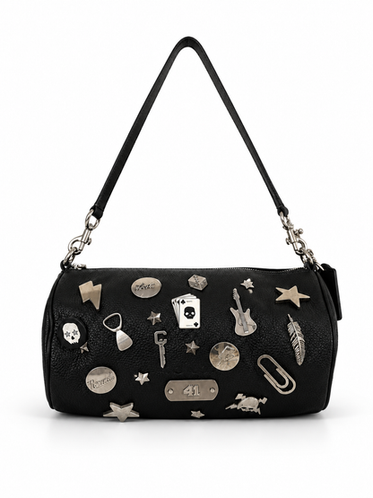 Ships 10.13.26 One-of-a-Kind Upcrafted Coach Andre 30 – Black Pebbled Leather with 2016-era Coach Moto Pins