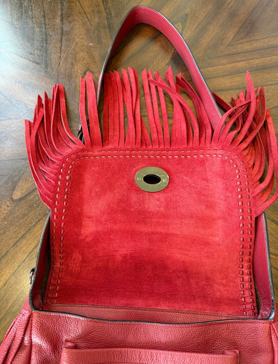 Ships 10.13.26 Pre-Loved Coach Red Dakotah Fringe Bag No Hangtag