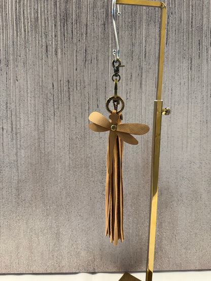 Leather Bag Charm Cluster Handmade Dragonfly and Leather Tassel